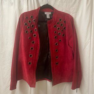 Red Leather Jacket with Silver Hardware